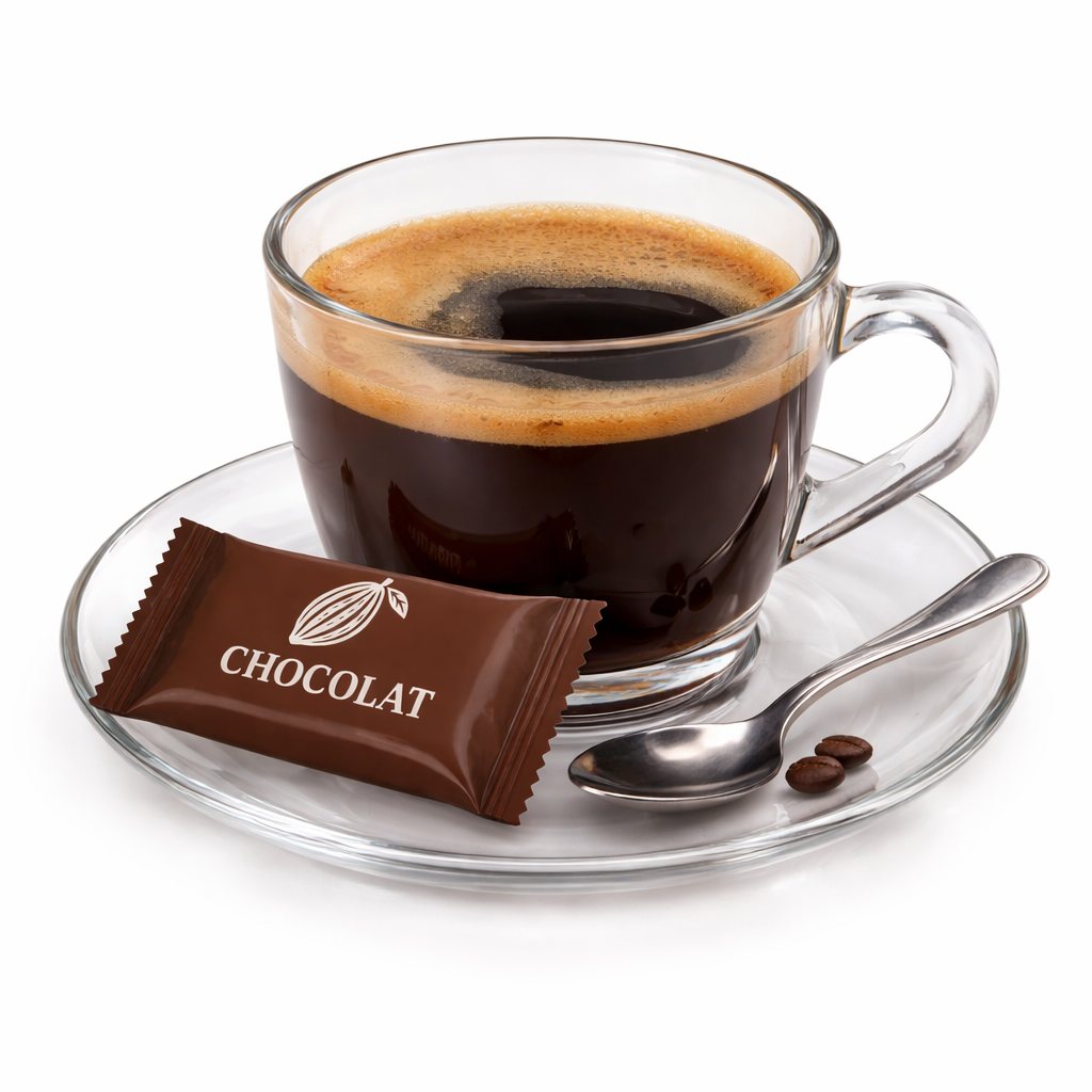 Tasse de café avec chocolat emballé